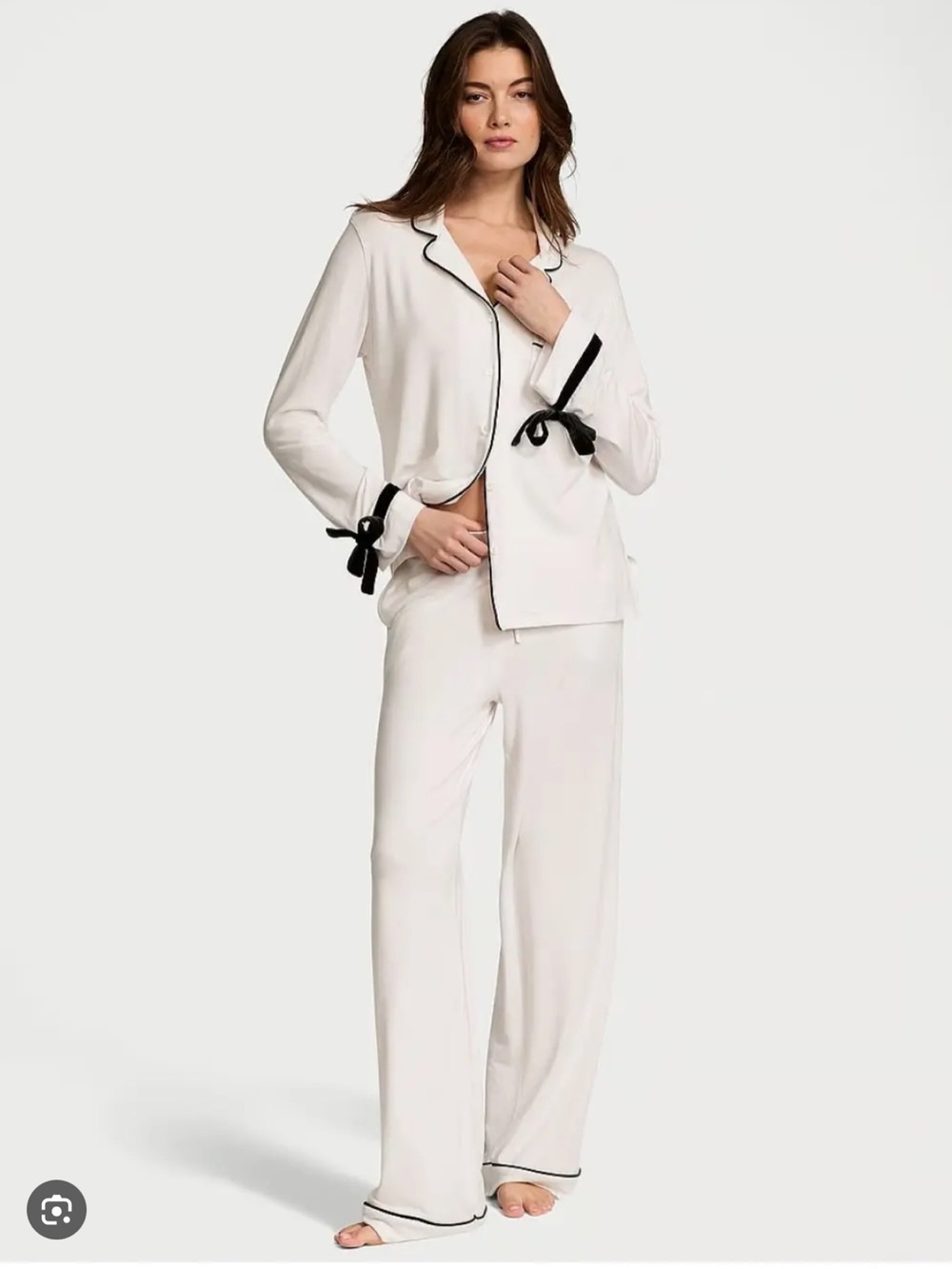 Victoria's Secret White Modal Pajama Set with Velvet Trim